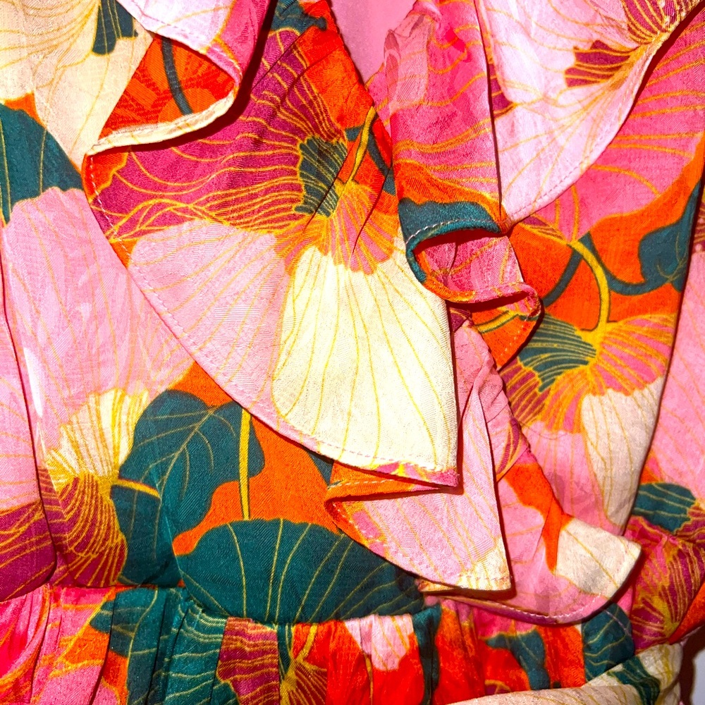 Bright Floral Faux-Wrap Dress